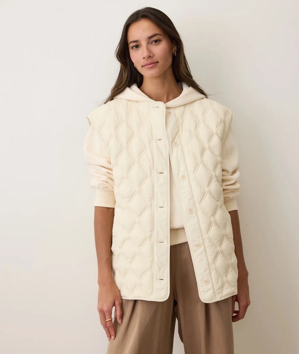 NEW Marine Layer Marina Women's Antique White Button Up Quilted Vest Size S